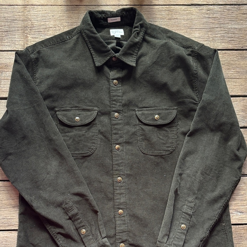 J. Crew Men's Corduroy XL Button Down Shirt - Dark Green